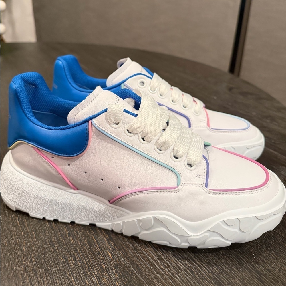 $540 Mens Alexander McQueen "Court" Leather/Textile Sneakers White 40